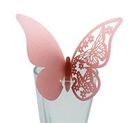 URFEDA 50 Pièces Carte de Verre Marque Place Forme de Papillon Ajouré 3D Papillons Stickers Muraux Papillons Carte de Verre Marque Place Mariage Décoration de Table pour Fête de Mariage (Rose)