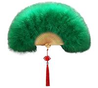 URFEDA Plume Éventail 1920s Vintage, Eventail en Bambou Creusé, Éventail Pliant de Dame, Ventilateurs Pliables Plumes avec Gland, pour Danseavec Gland Pliante Ventilateur de Femme Vert