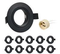 URing 10x Spot Encastrable GU10 Aluminium Noir, spot led encastrable de plafond Projecteurs Cadre Avec Douille GU10, Rond Support extra plat Pour Lampes LED Ou Halogènes, Trou de montage ø60-70mm