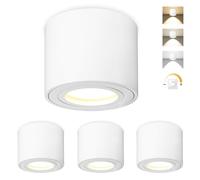 URing 4x LED Spot Plafond Blanc, Spots en saillie IP44 Ø80x65mm Extra Plat, Spot Plafonnier 230V incluant Module LED 5W 550LM, 3000K/4000K/6500K Dimmable, Rond Aluminium pour Salle de Bain Cuisine