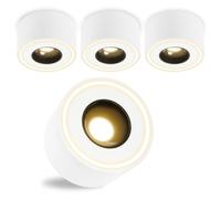 URing Lot de 4 spots LED en saillie - Blanc - Extra plat - Diamètre 97 x 55 mm - 8 W - 1680 lm - 3000 K blanc chaud - Rond - Spot de plafond 230 V - Spot de plafond en aluminium - Montage en saillie