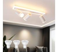 URing Plafonnier 3 Spot Orentable, Spot de Plafond Blanc Moderne, Luminaire Plafonnier avec Éclairage Inférieur 10W+3x5W GU10 Spots, Blanc Chaud 3000K, Spot LED Plafond pour Cuisine Salon Chambre