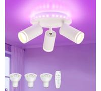 URing Plafonnier LED Blanc 3 Spots, Spot Plafond RGBW 19,5W 1950LM Rond | Plafonnier avec Télécommande, Dimmable, Commande Séparée, Orientable 350°, Ampoules GU10 incluses, Luminaire Plafond Cuisine