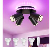 URing Plafonnier LED Blanc 4 Spots, Spot Plafond RGBW 24,5W 2450LM Rond | Plafonnier avec Télécommande, Dimmable, Commande Séparée, Orientable 350°, Ampoules GU10 incluses, Luminaire Plafond Cuisine
