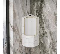 Urinoir d'Angle Effet Marbre Automatique à Détecteur Céramique Homme | Urinoir Murale Homme avec Finition Dorée et Siphon Anti-Odeur pour Hôtel et Garage(B,Top-mounted sensor)