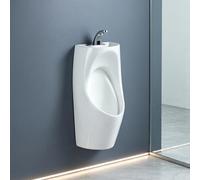 Urinoir en Céramique avec Robinet, Lavabo de Mains 2-en-1 Mural ou au Sol
