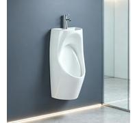 Urinoir en Céramique avec Robinet, Lavabo de Mains 2-en-1 Mural ou au Sol