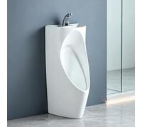 Urinoir en Céramique avec Robinet, Lavabo de Mains 2-en-1 Mural ou au Sol