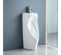 Urinoir en Céramique avec Robinet, Lavabo de Mains 2-en-1 Mural ou au Sol