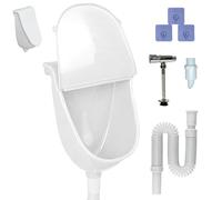 Urinoir Homme Mural, Sans Perçage Urinoir en Plastique avec Couvercle et Ensemble de Tuyaux de Drainage, Système D'urinoir pour Maison, Garage, Jardin, Camping et Chantier (Blanc)