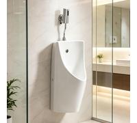 Urinoir Mural Moderne Homme, Kit Céramique Complet Économie | Kit Urinoir en Céramique pour Hommes Économie d'Eau, Entrée Supérieure, gain de place(Floor Drainage,B)