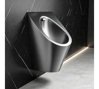 Urinoir Suspendu en Acier Inoxydable, Toilette Automatique sans Contact | Acier SUS304 robuste. Capteur réglable 60 cm. Grille anti-obstruction avec siphon en U(Black)