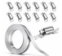 URMONA Colliers de Serrage Inox 304 10M | Kit Colliers de Tuyau Réglables avec 12 Fixations | Bande Métallique DIY Universelle pour Eau Gaz Auto Piscine Machine à Laver Jardin