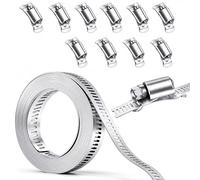 URMONA Kit Colliers de Serrage 5 m Inox 304 avec 10 Fermetures Réglables | Bande perforée inox, collier sur mesure, tuyau d’eau, conduite de gaz, automobile, piscine, lave-linge, jardin, fixation