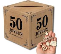 Urne Anniversaire 50 ans Boite Enveloppe avec Confettis Bois Cagnotte,Boite Cadeau,Tirelire Decoration(Urne Anniversaire 50 Ans)