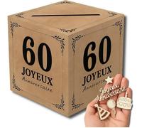 Urne Anniversaire 60 ans Boite Enveloppe avec Confettis Bois Cagnotte,Boite Cadeau,Tirelire Decoration(Urne Anniversaire 60 Ans)