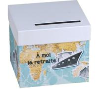 Urne carton - A MOI - Retraite - Décor mappemonde - Couvercle blanc - Dimensions 23x20,5x20,5 cm