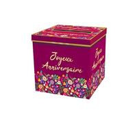 urne carton anniversaire floral 20cm fuchsia - flournem