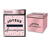 URNE CARTON CAGNOTTE ANNIVERSAIRE 20CM ROSE