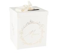 URNE CARTON MERCI BAPTÊME VÉGÉTAL OR 21X25CM CRÈME