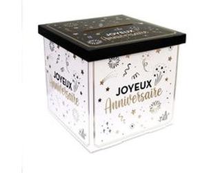 Urne - Joyeux anniversaire - 20x20cm - Carton - Noir et blanc - Fête - Cagnotte Blanc G