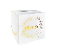 Urne Mariage Boîte à enveloppe de Cartes pour Bapteme Imprime Merci Doree - 22cm Boîte aux Lettres Reception Carton Carre