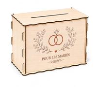Urne Mariage En Bois Naturel Gravé "Pour Les Mariés" - Boite Mariage Design Champêtre 25x18cm - Boite Mariage Urne Élégante Pour Cartes, Enveloppes Et Réception De Noces
