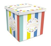 Urne - Rayures et pois - Multicolore - Joyeux anniversaire - Cagnotte - Carton - 20x20x20cm - Festi Party