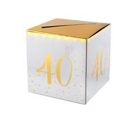 Urne tirelire anniversaire - 10 - 40 ans - Blanc - Or métallisé - 20x20x20 cm