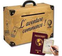 Urne Voyage Valise avec Livre d’Or Passeport Boîte à Enveloppes et Tirelire Cagnotte Originale Mariage, 30x20x10 cm (URNE VOYAGE)