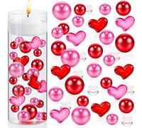 URROMA Lot de 2 perles flottantes en acrylique rose et rouge en forme de cœur pour décoration de mariage et de Saint-Valentin
