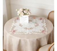 URROMA Napperon carré rétro en dentelle, fleur rose creuse, nappe, vase, napperon pour salle à manger, cuisine, décoration de mariage 1 pièce