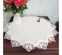 URROMA Napperon Rond en Lin avec Bordure en Dentelle, Nappe Vintage pour Chambre, Cuisine, décoration de Mariage (60 x 60 cm)