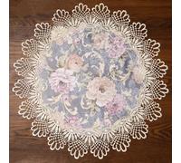 URROMA Napperon Rond rétro en Maille Jacquard et Dentelle au Crochet élégant pour décoration de Table de Maison, Commode, Table à Manger, 60 cm