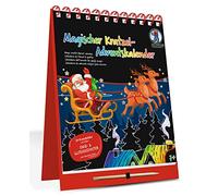 Ursus 24890000F Calendrier de l'Avent magique griffoir avec 24 motifs griffoirs et chiffres de l'Avent à colorier env. 16,5 x 21 cm avec bâton en bois Multicolore, Coloré