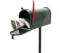 Wiltec Kit Boîte aux Lettres américaine et Pied de Support, 180 x 220 x 480 mm, Couleur Verte, Acier galvanisé, Boîte Postale US Mailbox avec Fanion Rouge
