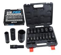 US PRO Lot de 16 douilles à choc industrielles 1/2 Dr 6 pans Style européen 10-32 mm