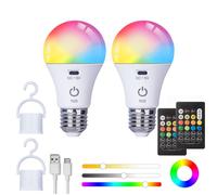 USB C Batterie Ampoule Rechargeable Avec Télécommande -E27 Ampoule Intelligente RGB -3 Températures de Couleur - 2200mAh -5W - 2PCS