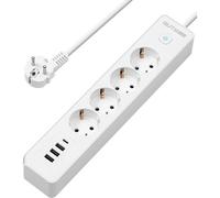 USB C Power Strip 4-Fold 3680W Surge Protection Power Strip with Switch, Multiple Socket Base with 4 USB for Wall Mounting, 1.8m Cable - White