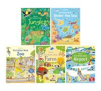 Usborne First Sticker 5 Books Collection Set (Zoo, Farm, Airport, Jungle & Under the Sea)