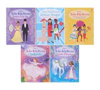 Usborne: Sticker Dolly Dressing Collection Illustrated 5 Books Set (Fashion Long Ago, Fashion Designer London Collection, Costumes Around the World, Cinderella & Unicorn Princesses)