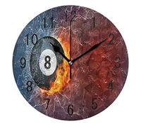 Use7 Home Decor Boule de Billard Fire Eau Sport Rond Acrylique Horloge Murale Non tic-tac Horloge silencieuse Art pour Le Salon Cuisine Chambre à Coucher