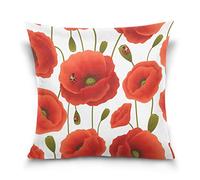 Use7 Housse de coussin décorative carrée, motif coquelicot rouge, motif coccinelle, pour canapé, lit (50 x 50 cm)