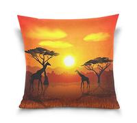 Use7 Housse de coussin décorative carrée - Motif girafe africaine sur la savane - 40 x 40 cm - Double face