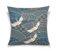 Use7 Taie d'oreiller décorative carrée Taie d'oreiller Vintage Crane Bird Japonais Traditionnel Canapé Lit Taie d'oreiller Housse de Coussin Double Face, Tissu, Multicolore, 40 x 40cm/16 x 16 inches