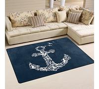 Use7 Tapis antidérapant pour salon, chambre à coucher, motif ancre et oiseau blanc, 50 x 80 cm
