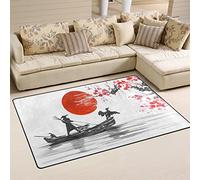Use7 Tapis antidérapant pour salon, chambre à coucher, motif peinture japonaise, bateau de montagne, fleurs de cerisier, 100 x 150 cm
