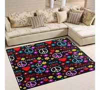 Use7 Tapis Vintage Hippie Love Heart Peace Sign Zone Fleur Tapis pour Salon Chambre à Coucher, Tissu, Multicolore, 203cm x 147.3cm(7 x 5 Feet)