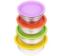 USHOBE 4pièces Bol Acier Inoxydable à Base Antidérapante avec Couvercles Saladiers Multifonctions pour Mélanger Cuire et Servir Capacités Couleurs Couleur Aléatoire Plusieurs styles