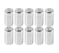 USHOBE Lot de 10 Set de Set de Mini Pots à Épices en Acier Inoxydable Argenté, Distributeurs Portables pour Sel et Sucre, Fonction de Dosage Uniforme, pour Camping et Pique-niques